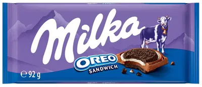 Immagine prodotto di Milka Oreo sandwich al cioccolato con crema al latte e biscotti al cacao 92g