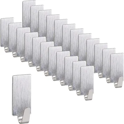 Produktbild von Haken – Selbstklebend – Set mit 24 Stück – Haken aus Edelstahl – Für Küche und Badezimmer – Haken zur Wandmontage ohne Bohren – Silber