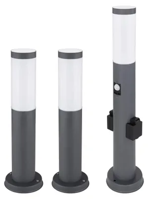 Produktbild von 3er Set Sockelleuchte, Bewegungsmelder, 2x Steckdose, anthrazit H 60 cm