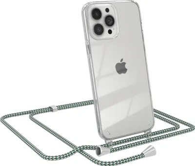 Produktbild von EAZY CASE Handykette kompatibel mit Apple iPhone 13 Pro Max, Handyhülle mit Umhängeband, Handykordel, Schutzhülle Clear, Band in Grün