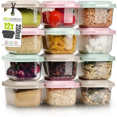Zdjęcie produktu dla Pojemnik na żywność z pokrywką - Zestaw 12 szt. - 250 ml - Przezroczysty - Prostokątny i stohowalny
