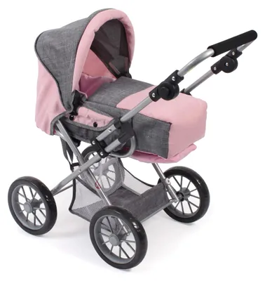 Produktbild von Bayer Chic 2000 Kombi-Puppenwagen Leni 3in1 | Kinderwagen mit Tragetasche, Buggy & Sportwagen | Höhenverstellbar 43-67 cm, ab 3 Jahren, Jeans rosa
