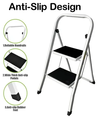 Produktbild von Klappbare Trittleiter - 2-stufige Leiter - Stahl - Tragbar - Max. Belastung 150 kg - Stufenhöhe 23 cm - Rutschfeste Trittflächen