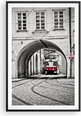 Produktbild von Gerahmtes Poster - Schwarzer Rahmen - Tschechisch Straßenbahn Prag - 61x91,5 cm - Wand Bild - Wanddeko - Wandbilder - Wandposter - Bilderrahmen - Bilder - Kunstdruck - Wandbild - P2BPA61x91-4193