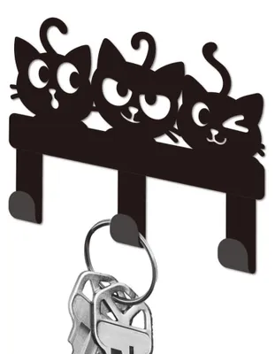 Produktbild von Metallener, wandmontierter Schlüsselhalter mit Katzenmotiv, 3 Haken