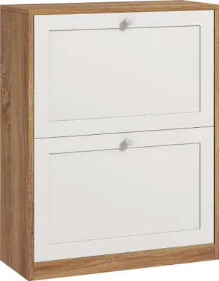 Image de HOMCOM Meuble à chaussures 12 paires, armoire à chaussures étroite moderne avec 2 tiroirs rabattables et étagères réglables, pour couloir et entrée, 60 x 24,5 x 75,5 cm, blanc et chêne