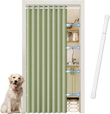 Obrázek produktu pro Závěsové dveře, výška 195 cm, šířka 70-125 cm, bílé, vhodné do obývacího pokoje, s teleskopickou tyčí, zatemňovací, bez nutnosti vrtání