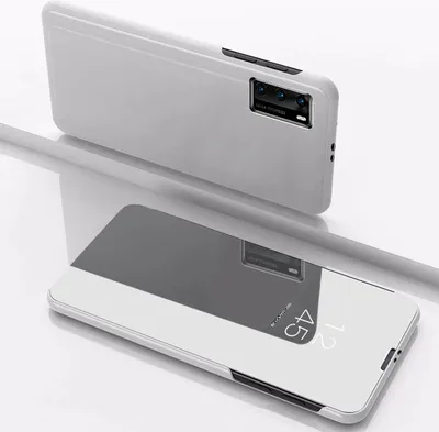 Produktbild von Handyhülle für Huawei P40 Lite Smart Cover Schutzhülle Clear View Case Silber