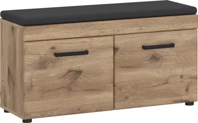 Produktbild von Schuhbank >GRANO< 2 Türen, Viking Eiche Nachbildung / Kosmos Grau - 93x51x38 (BxHxT)