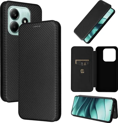 Image de Coque de protection hybride à rabat en fibre de carbone pour Xiaomi Redmi Note 14 4G, couleur noire