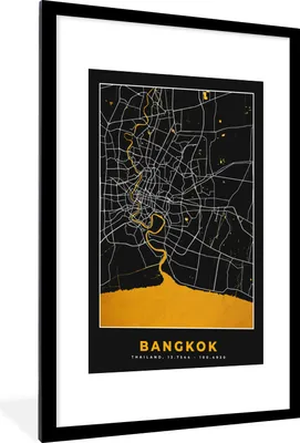 Produktbild von MuchoWow® Gerahmtes Poster Bangkok - Gold - Karte - Stadtplan 60x90 cm - Poster mit Schwarzem Bilderrahmen Wandposter Rahmen Foto Bilder - Dekoration - Wandposter Wohnzimmer - Hochwertig