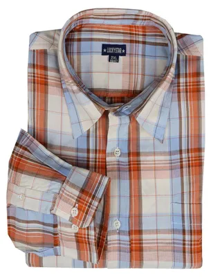 Produktbild von XXL Lucky Star Langarmhemd orange-hellblau kariert