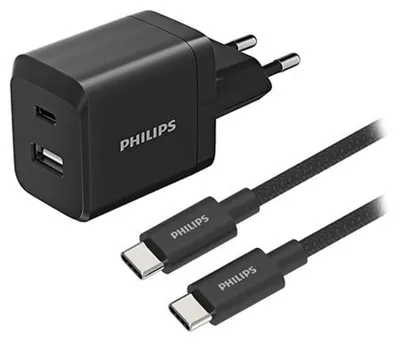Immagine prodotto di Caricabatterie da parete Philips DLP5321NB, 45 W, USB-A/USB-C, nero