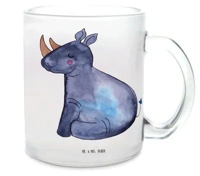 Produktbild von Mr. & Mrs. Panda Tee Tasse Einhorn Nashorn - Transparent - Geschenk, Zoo, Häferl, Teeglas, Unicorn, Trinkglas, Teetasse, Lustig, Regenbogen, Nashörner, Pott