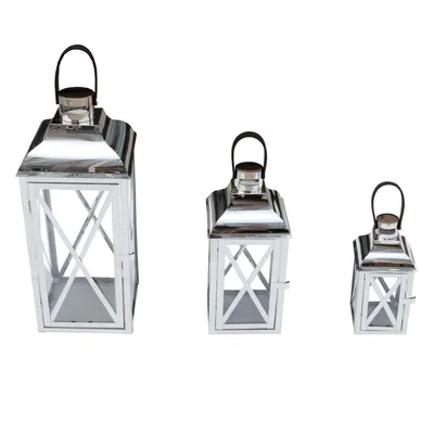 Produktbild von 3 Stück Edelstahl Glas Laternen Windlicht Gartenlaterne mit Griff 25/35/49cm