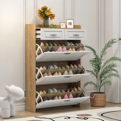 Image de Armoire à chaussures - Rangement à chaussures - Meuble à chaussures - Présentoir à chaussures - Compartiments pivotants