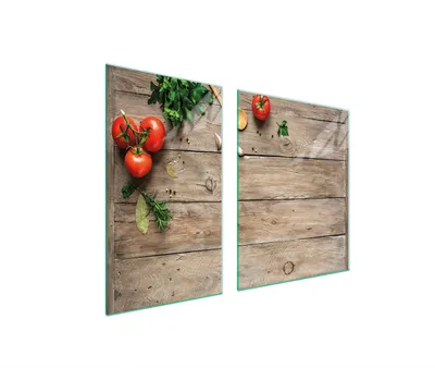 Immagine prodotto di Piastre copri fornelli 2 pezzi 100x52 Copri piano cottura in Vetroceramica tagliere in vetro legno pomodori