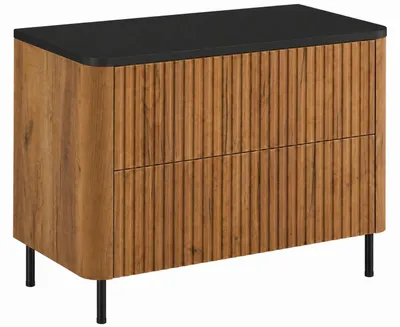 Immagine prodotto di Mobile da bagno, finitura "Craft-Eiche", piano nero, gambe nere, dimensioni 80,8 x 44,2 x 65 cm, Immagine generata dall'IA