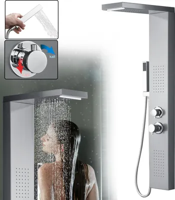 Produktbild von XINZI Duschpaneel Silber - Edelstahl Duschsystem, mit Regendusche, Massagedusche, Wasserfalldusche & Handbrause, Duscharmatur-Set für Bad