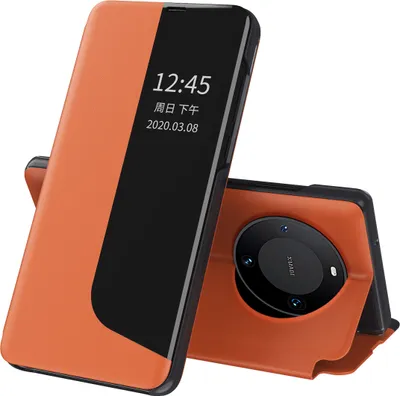 Obrázek produktu pro Flipové pouzdro pro Huawei Mate 60,Polyuretankůže pouzdro s okénkem a funkcí stojánku Pomerančový