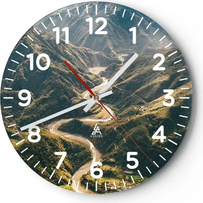 Produktbild von Wanduhr - Rund - Glasuhr - Berge Weg Wald - 40x40cm - Schleichendes Uhrwerk - Lautlos - zum Aufhängen bereit - Dekoration Modern - Wanddekoration aus Glas - C4AR40x40-4700