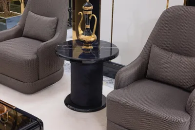 Produktbild von Runder schwarzer Beistelltisch aus Holz Wohnzimmertisch Designtisch