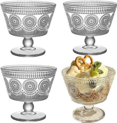 Productafbeelding van Glazen IJskom - Dessertglazen met voet - Desserts Serveren - Loodvrij Kristal - 4 stuks 260ml - Helder