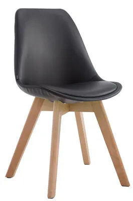 Productafbeelding van CLP stoel Manado, bekleding van kunstleer met zitkussen en houten poten. Frame: zwart. Framekleur: naturel