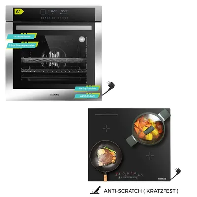 Produktbild von KB ELEMENTS Sparset, Einbauherd Set, Herdset, Kratzfestes Induktionskochfeld 60cm, Einbaubackofen 60cm, 15 x Funktionen, Air Fry, ELK75DV3/112AS