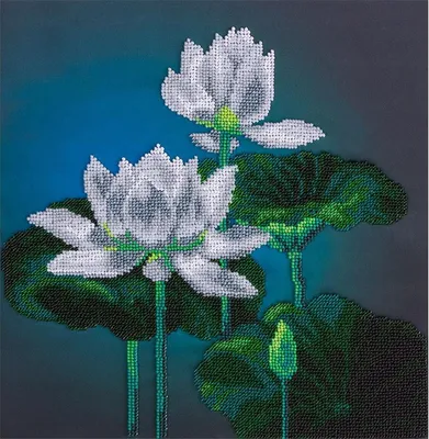 Produktbild von Panna Stickpackung Perlenstickerei "Weißer Lotus" 27x27cm, Stickbild vorgezeichnet
