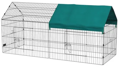 Image de Enclos extérieur pour petits animaux - pour lapins et poules | Couleur : vert et noir | Dimensions : 220 x 85 x 103 cm