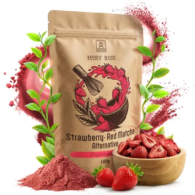 Produktbild von Mary Rose - Erdbeere Red Matcha 100g - Ohne Zusätze, Natürlicher Lebensmittelfarbstoff Für Latte und Backen - Ohne Konservierungsstoffe