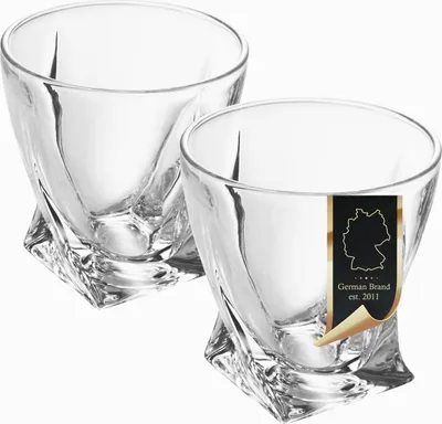 Obrázok produktu pre Intirilife 2x Whisky Glass in CLEAR CRYSTAL 'TWISTED' - Old Fashioned Whiskey Crystal Glass bezolovnaté sklo s plastickým dizajnom vhodné do umývačky riadu na škótsku whisky, Bourbon, Whisky a ďalšie.