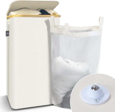 Produktbild von VOUNOT® Wäschekorb mit Deckel & Wäschesäcke 100L Faltbarer Wäschesammler, Beige