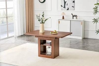 Obrázek produktu pro okwish Rozkládací jídelní stůl s úložnou přihrádkou, kuchyňský stůl pro 4–8 osob, prostorově úsporný design, ořech