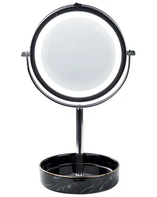 Produktbild von BELIANI Kosmetikspiegel mit LED-Beleuchtung Silber u. Schwarz ø 20 cm aus Eisen u. Keramik Doppelseitig Vergrößerungsspiegel Schminkspiegel