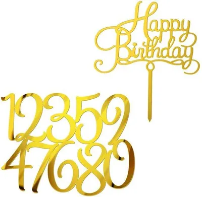 Immagine prodotto di Set di decorazioni per torte in acrilico - 10 pezzi - color oro - 4-6 cm - accessorio per torte di compleanno