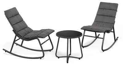 Produktbild von di volio Gartenmöbel Set PRANO Sitzgruppe Outdoor, Balkonmöbel Set mit 2 Schaukelstühlen und Beistelltisch, wetterfest (Graphit)