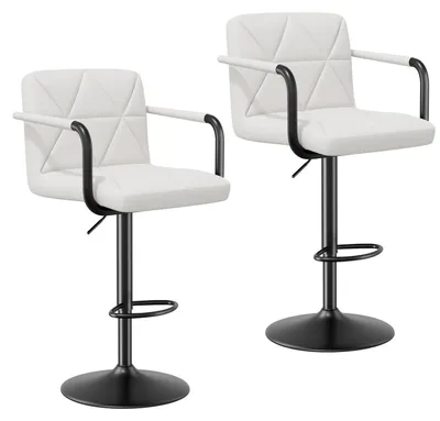 Produktbild von Barhocker 2er Set mit Lehne und Armlehnen, höhenverstellbar, 360° drehbar, Kunstleder, Weiß