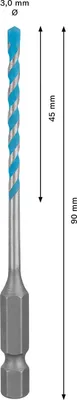 Zdjęcie produktu dla Bosch Expert 2608900569, Młot udarowo-obrotowy, Hammer drill bit, 3 mm, 90 mm, Beton, Kamień, 4,5 cm