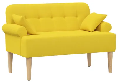 Image de Canapé deux places avec revêtement boutonné, couleur jaune clair, dimensions 120 x 65 x 79 cm, tissu