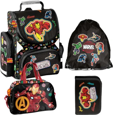 Produktbild von Schulrucksack Mädchen Jungen Motiv AVENGERS 4 TEILIG Set Rucksack Federmäppchen Tasche Mega-Set Paso