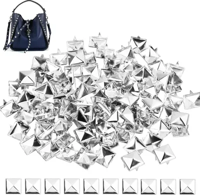 Produktbild von Quadratische Metallnieten 100 Stück 8mm Nieten für Leder, Pyramiden-Spike-Nieten, DIY Punk-Nieten, für Taschen, Lederband, Mäntel, Handschuhe (Silber)