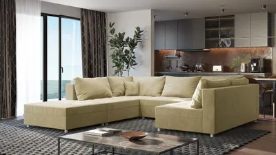 Productafbeelding van Zitmeubel ANDRO met slaapfunctie en hocker, bekleed met stof in de kleur "Fresh Latte"