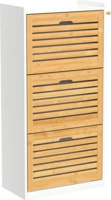 Zdjęcie produktu dla SoBuy Szafka na buty Szafka na buty 3-skrzydłowa Szafka na buty do przedpokoju z 2 haczykami -, 55x30x112cm