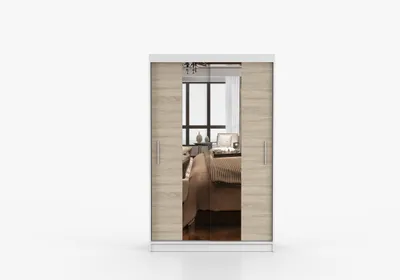 Produktbild von Schwebetürenschrank Kleiderschrank Schrank 120 cm Weiß mit Spiegel, 2-türig, Schlafzimmer IMOI X
