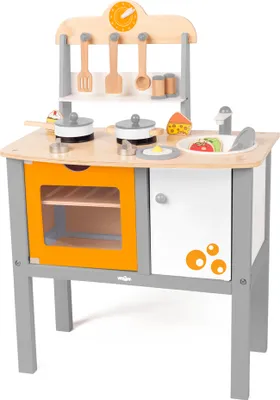 Produktbild von Kinderküche, Spielküche aus Holz, mit Zubehör,  von Woodyland, orange/grau, 91838