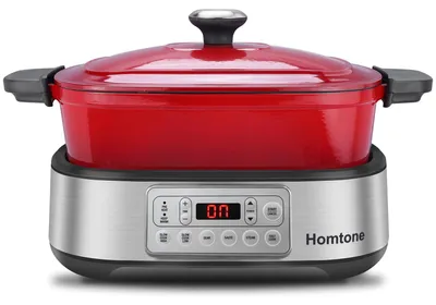 6-in-1 Slowcooker 5,5 l Multikocher programmierbar Emaille Rot