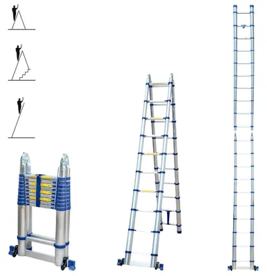 Teleskopleiter 6,2 m, 2x10 Stufen, Alu, klappbar, 150 kg