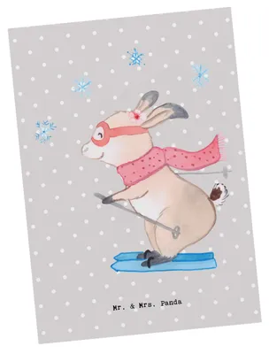 Produktbild von Mr. & Mrs. Panda Postkarte Skilehrerin Herz - Grau Pastell - Geschenk, bildkarte, Fotokarte, Grußkarte, Ansichtskarten, Postkarten